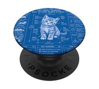 Kitten Blueprint Cat Technical Drawing Humorous PopSockets Adhesive PopGrip
