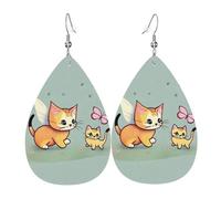 Kitten Butterfly Elegant Dangling Teardrop Earrings for Women, Lightweight Leather Earrings, Versatile Everyday Design