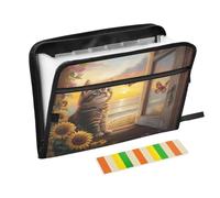 Kitten Butterfly Sunflowers Yellow Accordion File Organizer Portable Expanding File Folder with Safe Zipper & Colorful Labels for Letter Receipt A4 Papers Important Document Storage