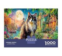 Kitten by River 1000 Pc Cat Under Moonlit Garden Eco-Friendly Paper Premium Jigsaw Puzzle for Adults Decompression Educational Game Wall Decoration And Gifts 38x26cm/1000pcs