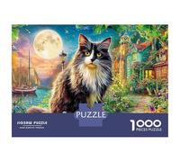 Kitten by River 1000 Piece Jigsaw Puzzles Cat in Enchanted Moonlit Garden Family Game Challenge High Difficulty Couple Art for Adults And Kids Age 14 Years Up 70x50cm/1000pcs
