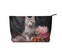 Kitten by The Crystal Printed Corduroy Cosmetic Bag, Large Capacity Waterproof Travel toiletries Storage Bag