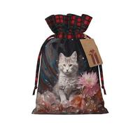 Kitten by the crystal Printed holiday drawstring bag 8.3x11.8 inch Christmas party decoration gift bag