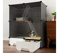 Kitten Cage, Cat Cage Indoor, Detachable Metal Small Animal Cage DIY Design, Storage Compartment at the Bottom, Cat Villa with Hammock, Ladder, Cat Kennel, Easy to Clean
