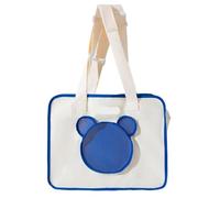 Kitten Carrier Pet Outing Bag, Simple Letter Cat Bag, Travel Crossbody Bag, Hooded Canvas Bag, Universal For All Seasons Cat Bag(Blue)