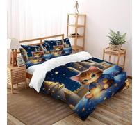 Kitten Castle Bedding Set 3D Digital Printing Animal Theme Duvet Cover Set Pillowcase Microfiber Quilt Cover Suitable for Family,couple,children Double（200x200cm）