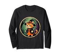 Kitten Cat Halloween Witch Costume & Moon Aesthetic Long Sleeve T-Shirt