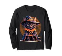 Kitten Cat Halloween Witch Costume & Moon Aesthetic Long Sleeve T-Shirt
