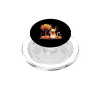 Kitten Cat With Iced Coffee Under Fall Tree Cat Hello Autumn PopSockets PopGrip for MagSafe