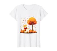 Kitten Cat with Iced Coffee Under Fall Tree Cat Hello Autumn Value Graphic T-Shirt, Women, White, XL