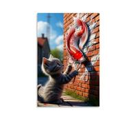 Kitten Catching Fish Poster on The Wall Poster Vintage Art, Wall Canvas, Decoration Aesthetic, Living Room, Kids Room Dormitory, Cafe, Bathroom, Suitable for Bedroom, Gym, Cool Classic 12x18inch(30x45