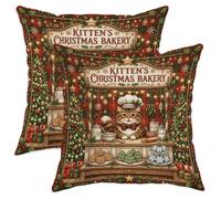 Kitten Christmas Bakery Cat Throw Pillow Covers 12x12 Set of 2