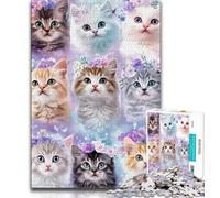 Kitten Collage Jigsaw Puzzles for Adults Teenagers Jigsaws Puzzle,Brain Intelligence Challenge Addictive Toys for Home Decoration (38x26cm)