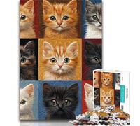Kitten Collage Jigsaw Puzzles for Adults Teenagers Jigsaws Puzzle,Toys Educational Games Stress Relieving Wall Decoration (75x50cm)