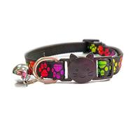 Kitten Collar with Bell | Animal Print | Safe Quick Release Breakaway Buckle | Black with Paw Print