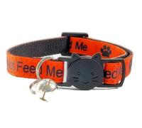 Kitten Collar with Bell | Please Do Not Feed Me, I Am Microchipped | Safe Quick Release Breakaway Buckle (Orange/Black, Please Do Not Feed Me)
