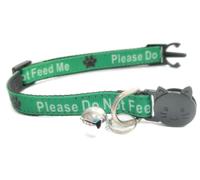 Kitten Collar with Bell | Please Do Not Feed Me, I Am Microchipped | Safe Quick Release Breakaway Buckle (Green, Please Do Not Feed Me)