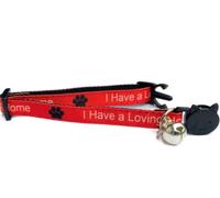 Kitten Collar with Bell | Please Do Not Feed Me, I Am Microchipped | Safe Quick Release Breakaway Buckle (Red, I Have A loving Home)