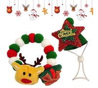 Kitten Collars - Elastic Christmas Reindeer Pendant with Hat, Plush Ball Collar for Cats, for Party Home Worship Decoration Fun Family Celebration