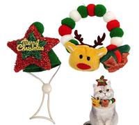 Kitten Collars | Soft Christmas Reindeer Accessory with Hat - Plush Ball Collar for Cat - for Party Home Worship Decoration Fun Family Celebration