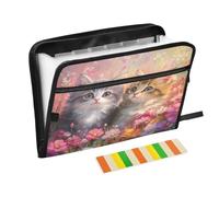 Kitten Cosmos Flower Accordion File Organizer Portable Expanding File Folder with Safe Zipper & Colorful Labels for Letter Receipt A4 Papers Important Document Storage