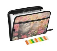 Kitten Cosmos Flowers Accordion File Organizer Portable Expanding File Folder with Safe Zipper & Colorful Labels for Receipt Letter A4 Papers Important Document Storage