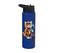 Kitten Detective Cat Sleuth Curious Investigator Funny Cute Stainless Steel Insulated Water Bottle