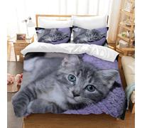 Kitten Double Duvet Cover Set 3D Printed Animal Pets Bedding Set Ultra Soft Microfiber Quilt Cover 200x200 cm for Double Bed with 2 Pillowcases with Zipper Q.874