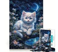 Kitten Dreaming in Night Jigsaw 1000 Pieces for Adults FreeTime Game Accurate Cut Fun Challenge Game Night (50x75cm)