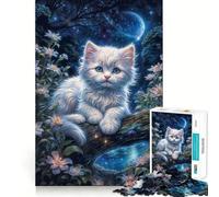 Kitten Dreaming in Night Jigsaws 1000 Pieces for Adults DIY Fun Clean Connection Pattern Build (38x52cm)