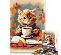 Kitten Enjoying Coffe Jigsaws 1000 Pieces for Adults DIY Fun Clean Connection Pattern Build (38x26cm)
