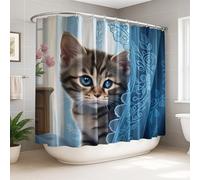 Kitten Extra Wide Shower Curtain, Fanciful Contemporary Orchid Lace Blue Waterproof Fabric Design Print Bath Curtains for Bathroom Bathtub Apartment Decor 108x72 Inch