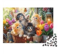 Kitten Flower Basket Jigsaw Puzzle, 500 Pcs For Adults | 52x38cm Cardboard, Brain Workout, Accurate Cutting, Adult Hobbyists, Stress Reduction