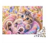 Kitten Flowers Jigsaw Puzzle 500 Pieces for Adults | 52x38cm Premium Cardboard, Double Sided HD Print, Precision Cut Tight Fit, Dust Free, Stress Relief, Home Decor Gift