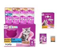 Kitten Food Variety Bundle with Poultry Feast and Fish Favourites (Total 8x85 gram), Milky Treats (1x50 gram), Chicken Dry Kitten Food (1x300 gram), Ubipet Catnip and Lint Roller