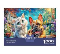 Kitten & French Bulldog 1000 Piece Puzzle Cottage Garden for Relaxation First-Time Jigsaw Users Memory Improvement Small Gift Idea 52x38cm/1000pcs
