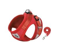 Kitten Harness and Leash,Adjustable Breathable - Escape Proof Dog Harness with Reflective Strips,for Pet Walk Red l