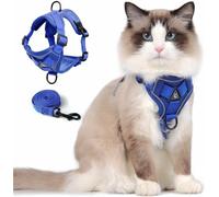 Kitten Harness and Leash Set, Escape Proof Adjustable Cat Vest Harness for Small Cats, Soft Breathable Mesh with Reflective Strips for Outdoor Walking (S, Klein Blue)