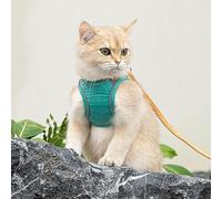 Kitten Harness Traction Leash - Cat Harness and Leashes Set, Adjustable Reflective Strips Vest, Escape Proof, for Walking Runnig Hiking Camping Outdoor (Turquoise, S)
