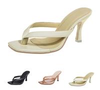 Kitten Heels Flip Flops Women's T Strap Mules Thong Slip on Heeled Sandals Slide Kitten Heel Square Toe Thong Heeled Sandals UK 6#1#_White