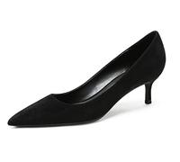 Kitten Heels for Women Suede Leather Women's Pumps Slip On Graduation Shoes for Wedding Party Holiday Black 5 UK