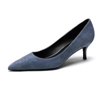 Kitten Heels for Women Suede Leather Women's Pumps Slip On Graduation Shoes for Wedding Party Holiday Blue 6.5 UK