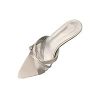 Kitten Heels Sandals Mules for Women UK Sale Clearance Satin Open Pointed Toe Low Heeled Slip on Dress Mules Office Casual Summer Shoes Footwear