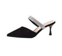 Kitten Heels Women's Open Pumps with Rhinestone Heel Shoes Pointed Evening Shoes Closed Stiletto Shoes Glitter Dress Shoes Slip On Evening Shoes Elegant Leisure Sandals Buiness Summer Shoes, black, 6