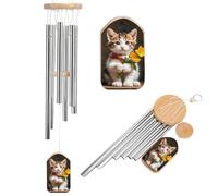 Kitten Hugging A Flower Memorial Wind Chimes for Outside Deep Tone 20.5", 6 Aluminum Tubes, Sympathy Windchimes Personalized Chimes for Outdoor Garden Patio Yard Decor, Bereavement Condolence Gift