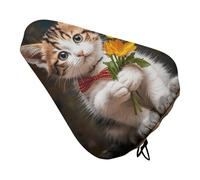 Kitten Hugging A Flower Waterproof Bike Seat Cushion with Drawstring for Women Men Soft Padded Bicycle Seat Cover for Comfort Wide Road Bike Saddles Universal Fit for Mountain Exercise