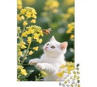 Kitten in Canola Field 1000 Pc Sturdy Cardboard Cute Kitten Puzzle Adults Ultra Difficult Stress Relief Mindfulness Office Break Desk Puzzle 38x26cm/1000pcs