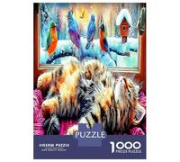 Kitten in Cottage 1000 Piece Cat with Birds Jigsaw Puzzles for Puzzles 1000 Pieces Jigsaw for Adults Challenging Family Puzzle Game Gifts for Men, 38x26cm/1000pcs