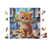 Kitten in Cozy Kitchen 100-piece Jigsaw Puzzle Set For Adults Teens 14+ Logic Skill Indoor Game Family Game Night Summer Thick Cardboard 28x28cm