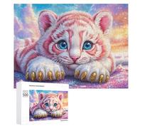 Kitten in Dreamy Sky with Crystals 500 Piece Jigsaw Puzzle for Adults Indoor Relaxation Session Focus Enhancement Gift for Evenings 500 PCS
